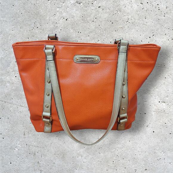 Franco Sarto Orange Faux Leather Handbag Tote Bag Style Purse 3 Compartment - Picture 1 of 9